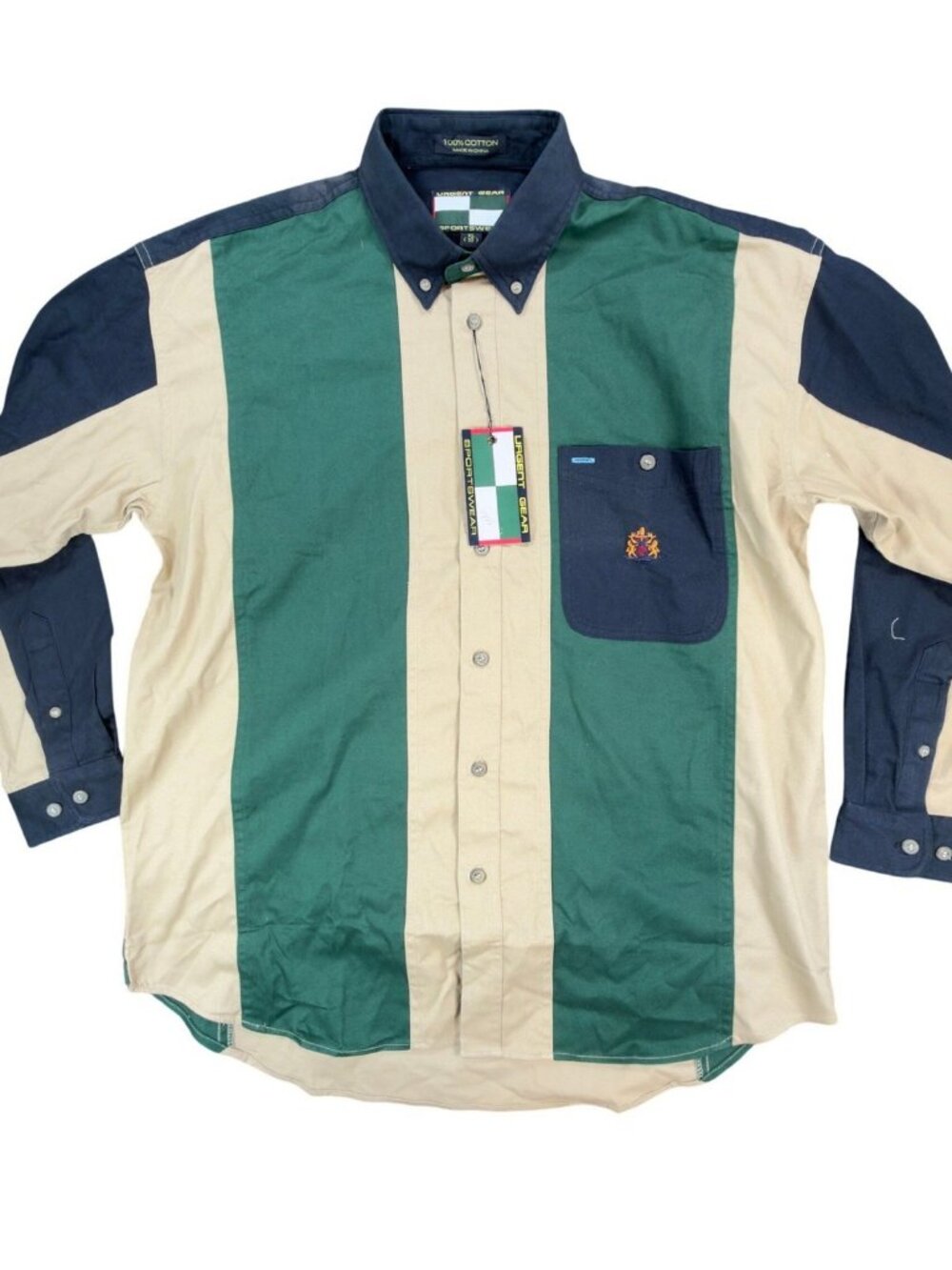 Urgent Gear Vintage 90s Shirt Boys XL 18 Colorblock Green Tan NWT NOS